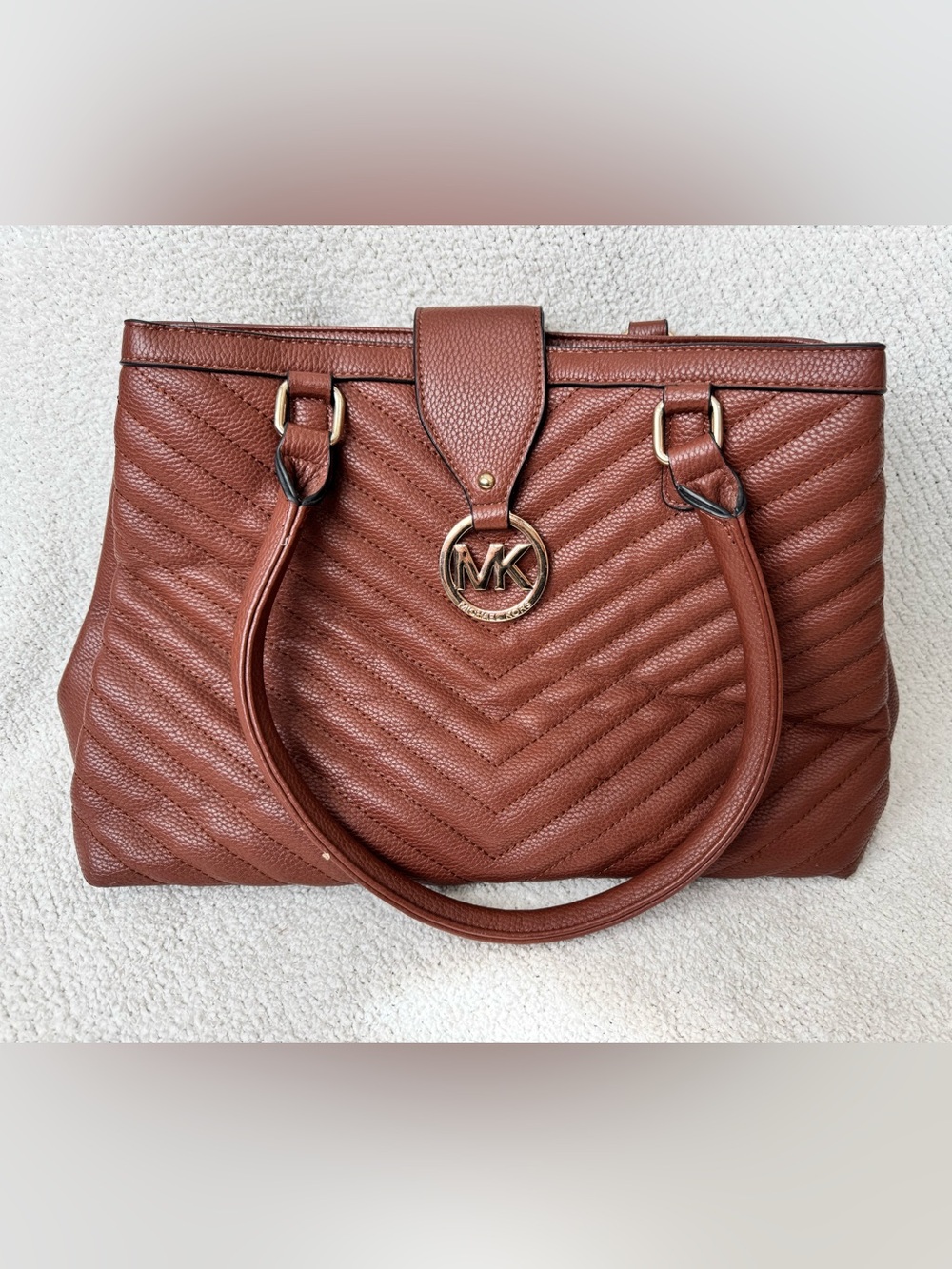 Chestnut Chevron Quilted Leather Tote